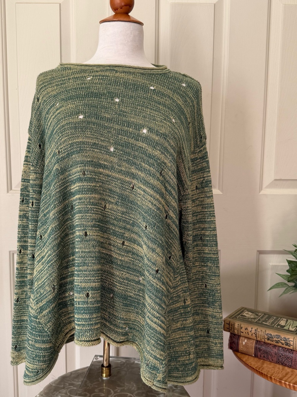Vintage Green and yellow Marled Oversized Knit hippie Sweater, size M